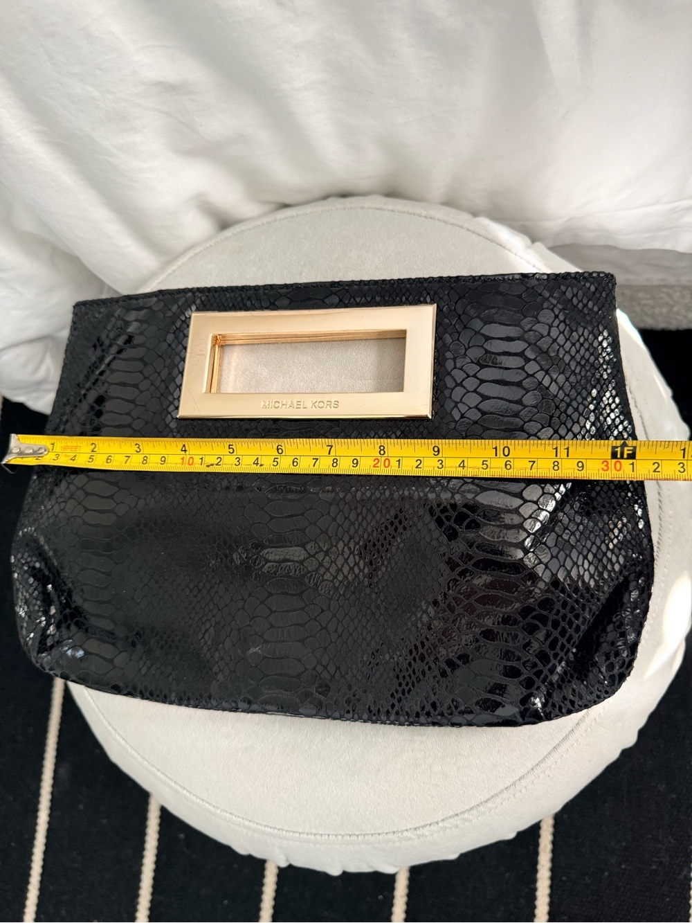 Michael Kors Black Snakeskin-Embossed Clutch with Gold-Tone Handle - Picture 6 of 9